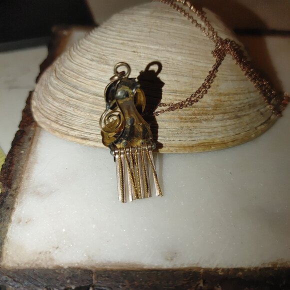 Vintage 12K Gold Moveable Intricate Pendant Necklace 14K GF Chain Pearl Accents - Picture 14 of 16